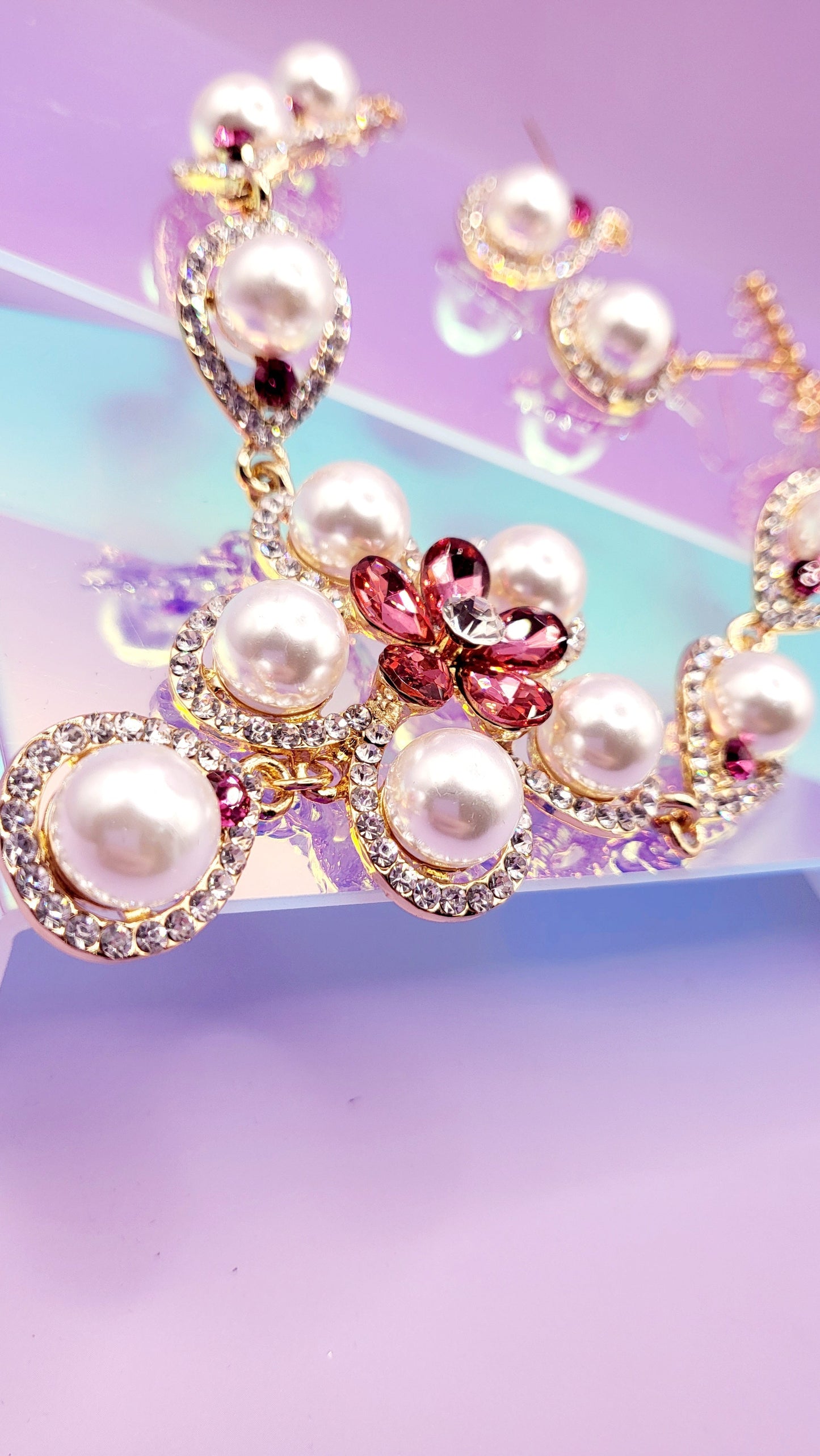 Pearl Crystal Duo Necklace & Earrings