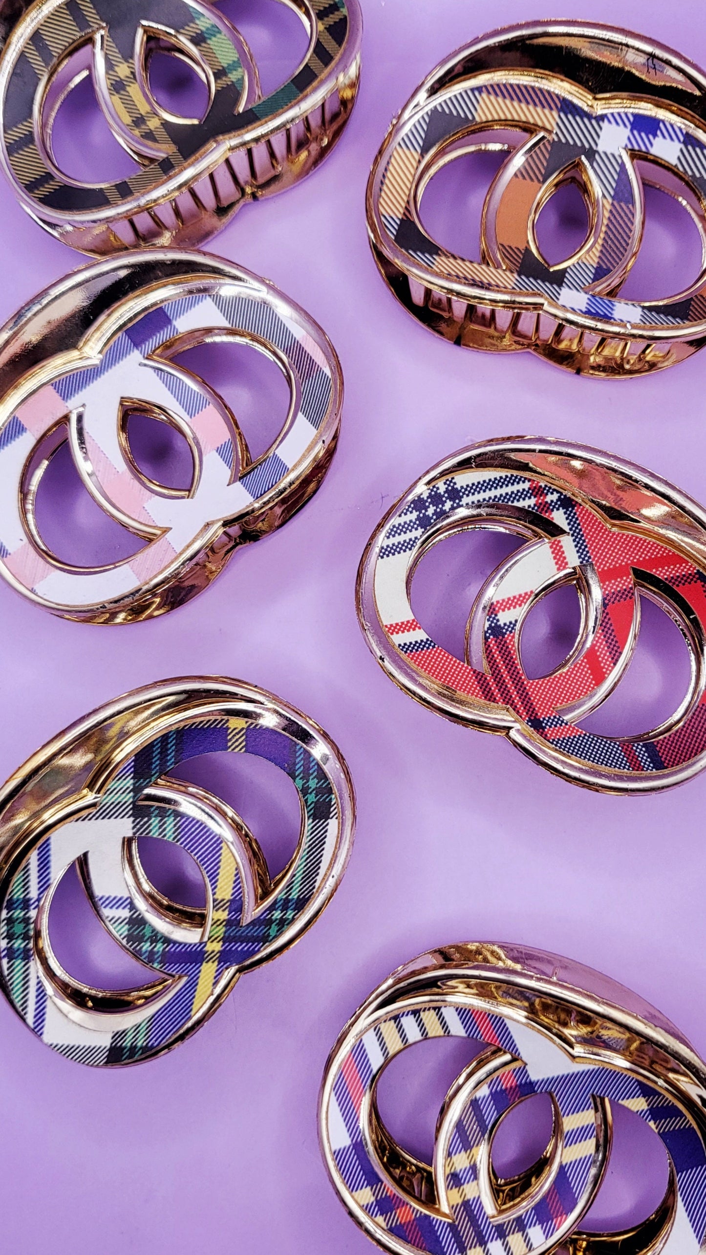 Tartan Round Hair Clamps Pack of 12