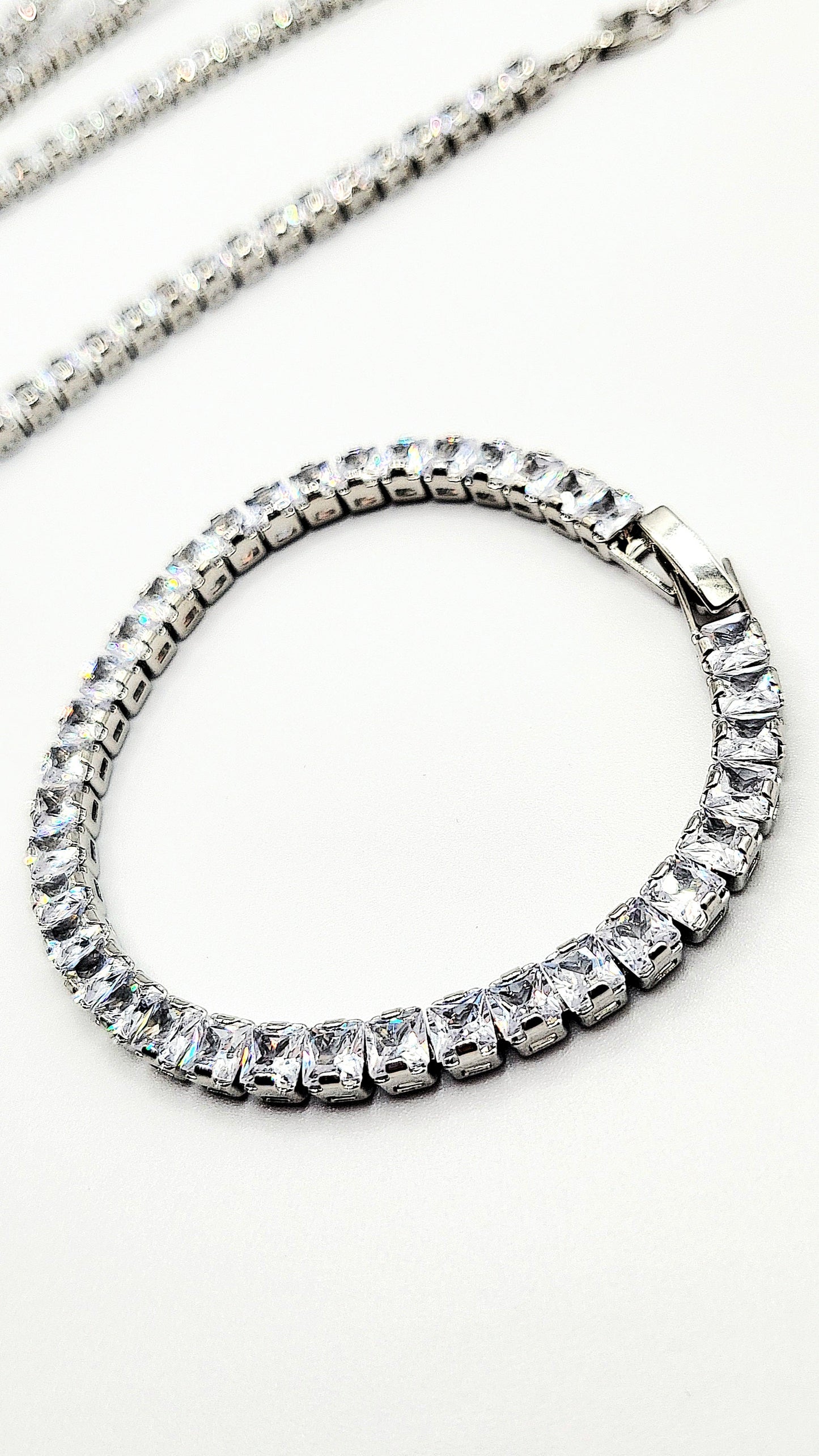 Square Cut Crystal Tennis Necklace Trio Set