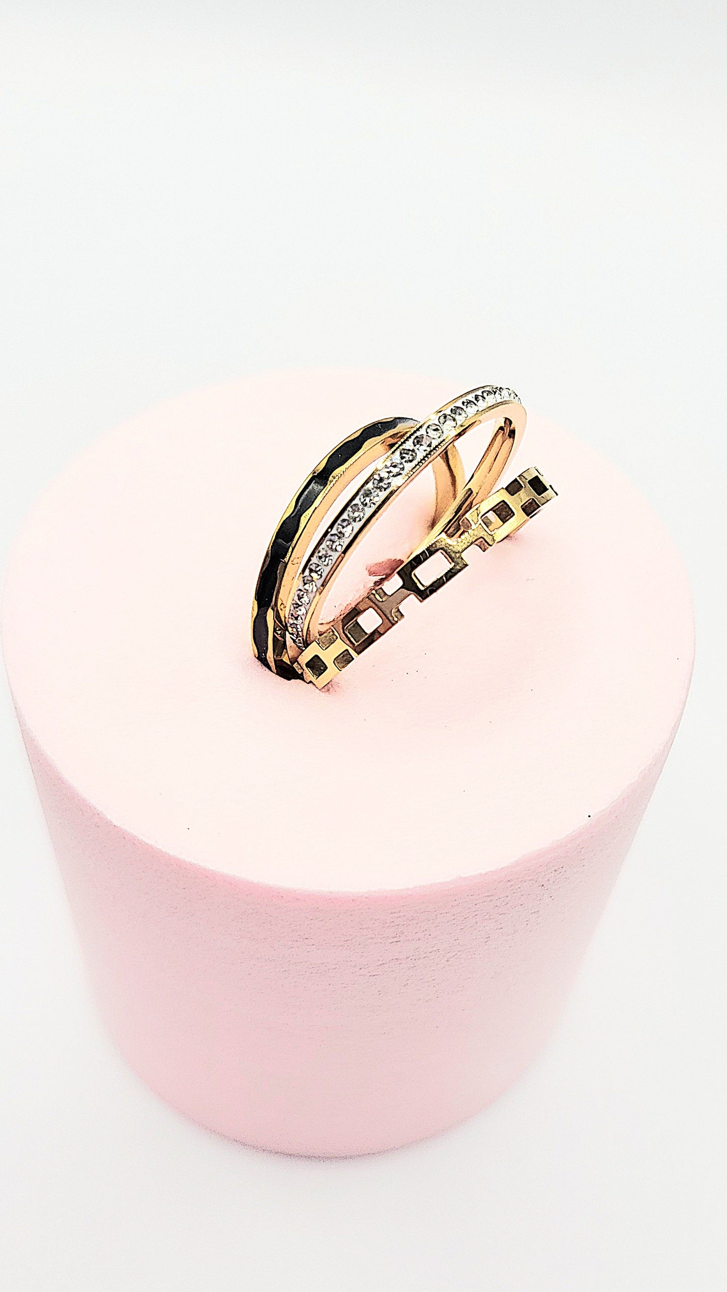 14k Gold Plate Black Crystal Stacking Rings Box set of 24