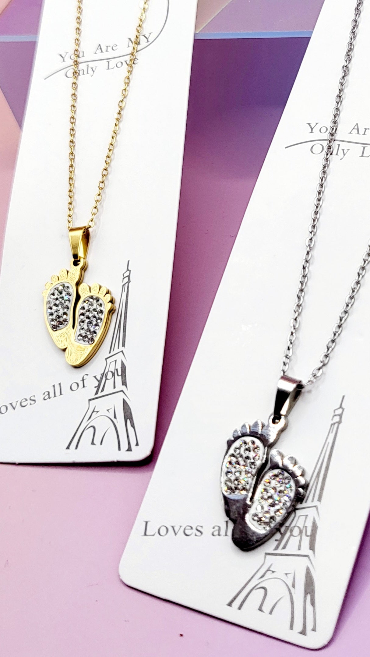 Pavé Crystal Baby Feet Necklace