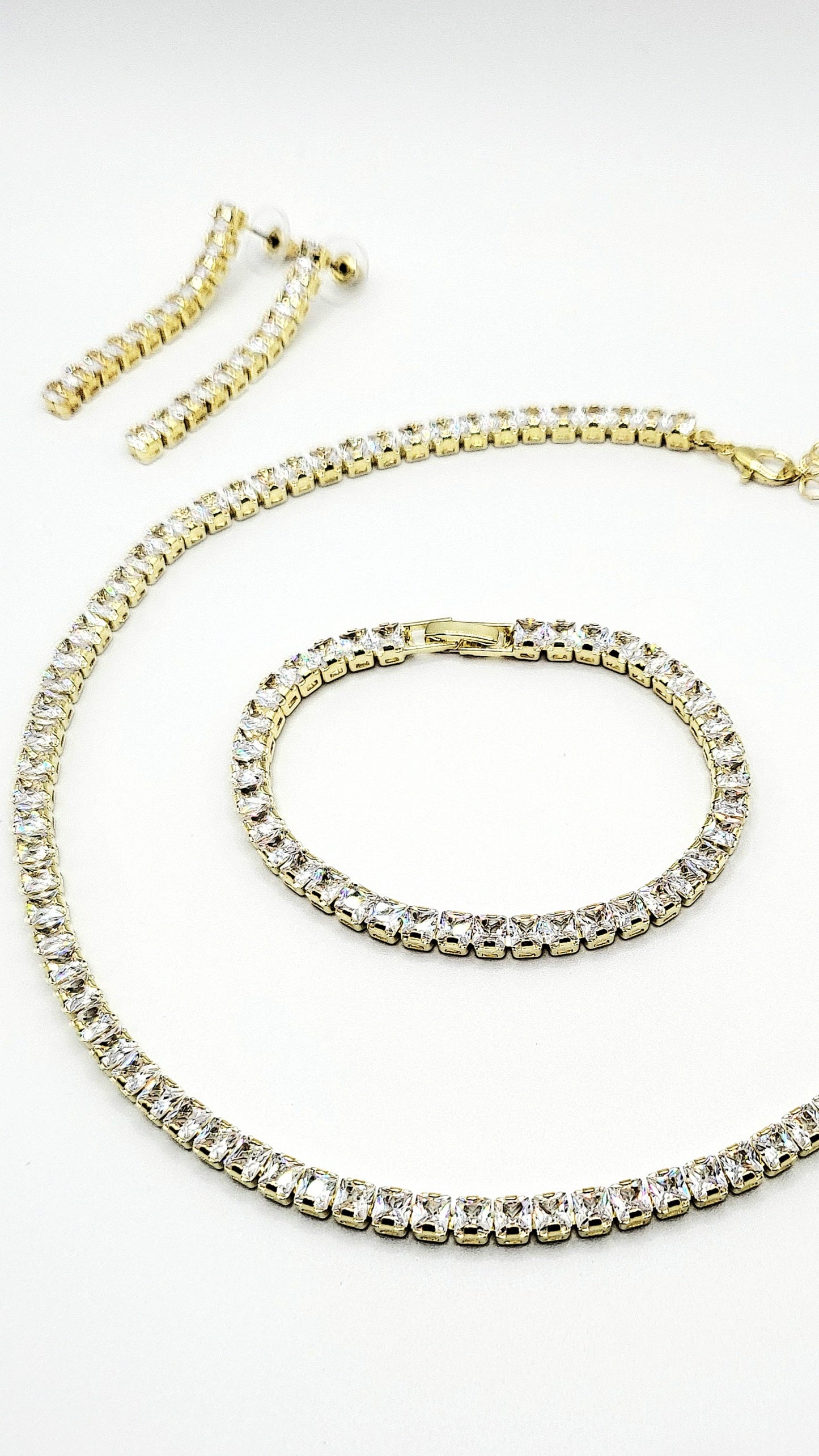 Square Cut Crystal Tennis Necklace Trio Set