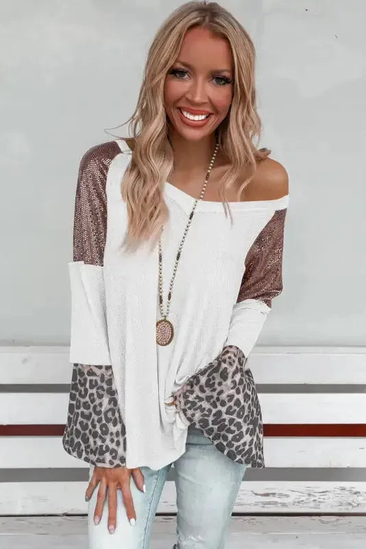 Sequin Patchwork Bell Sleeve Tunic Top-4