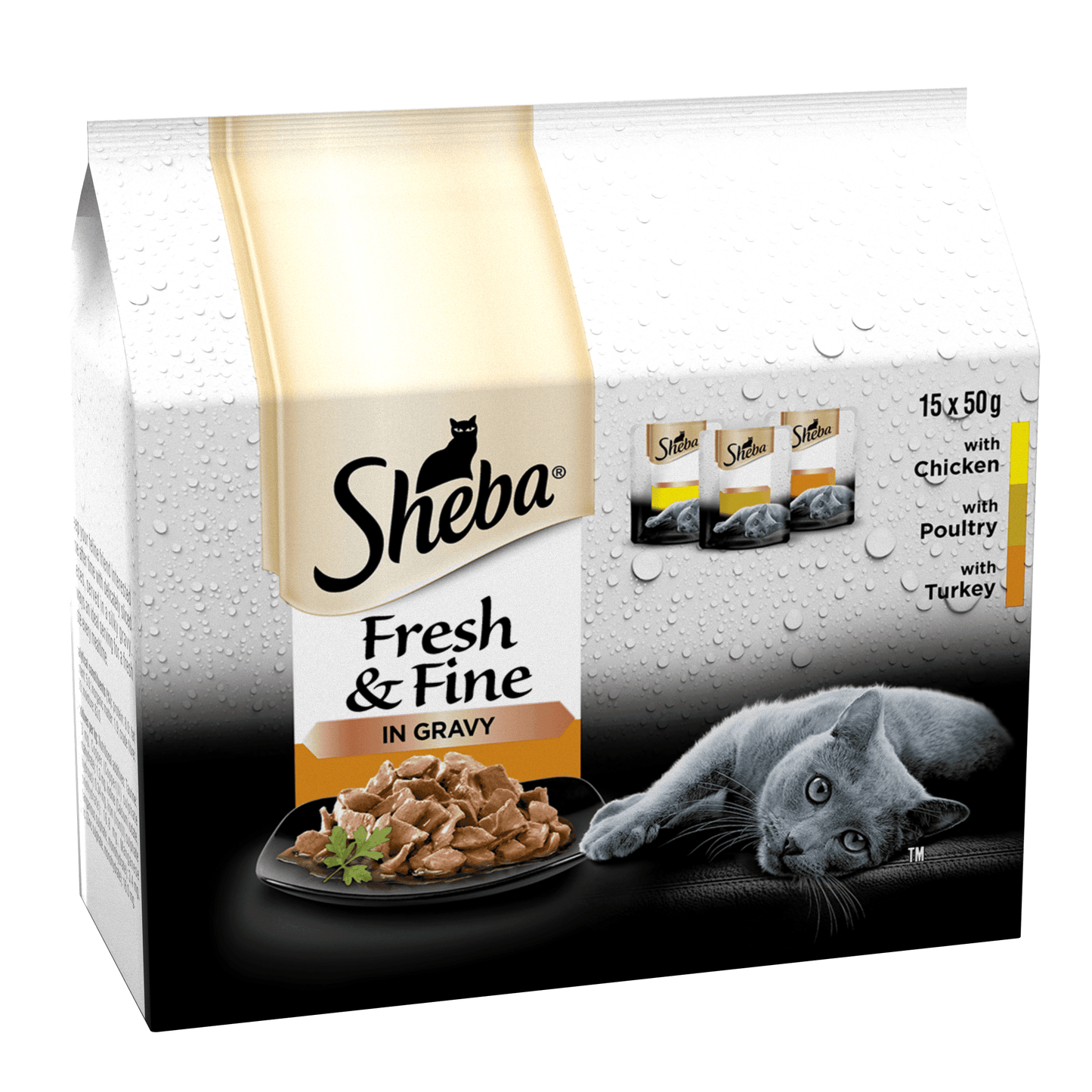 Sheba Fresh & Fine Adult Chicken, Poultry & Duck in Gravy Pouches 15 x 50g