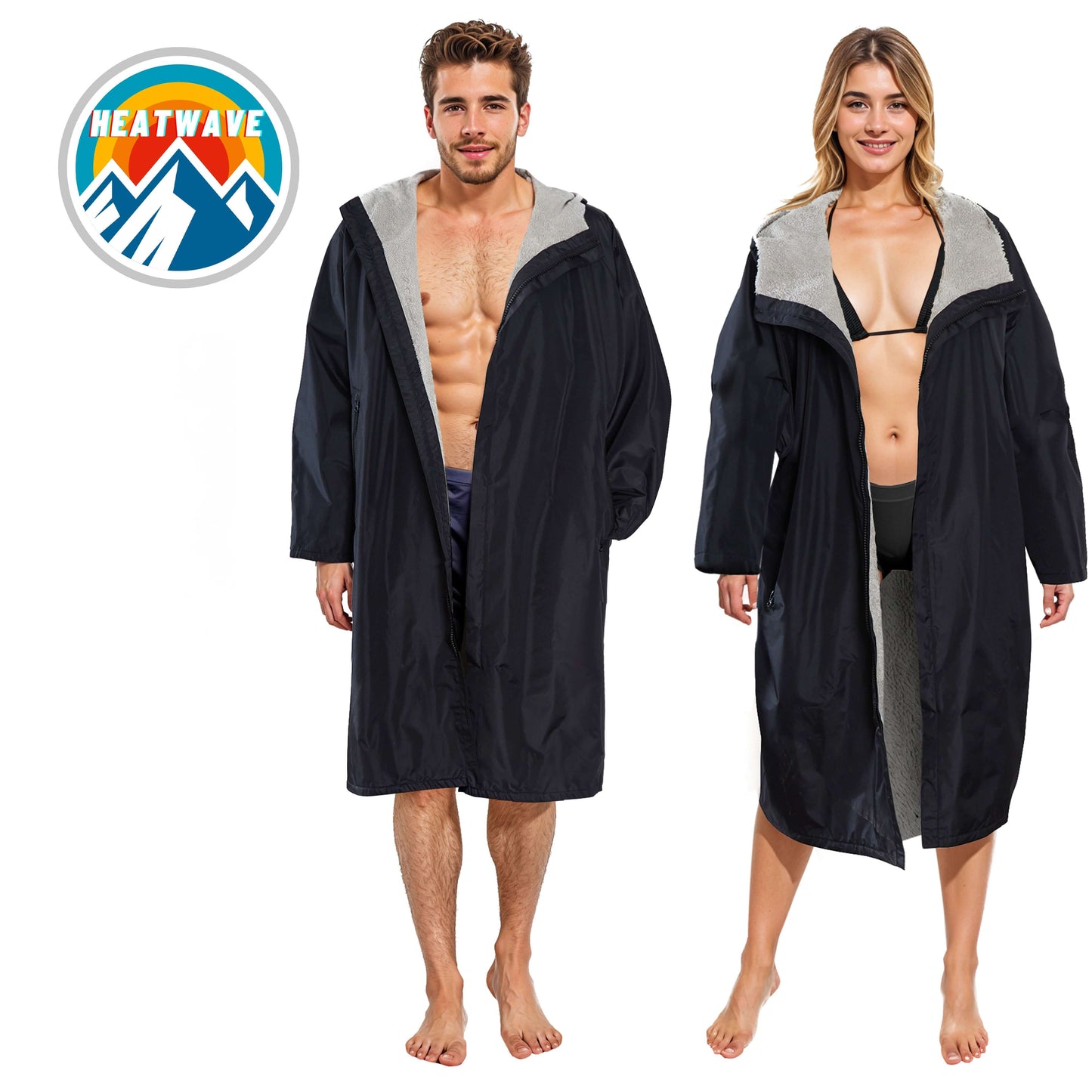 Unisex Adults Waterproof Windproof Changing Robe Hooded Outdoor Coat for Beach Swimming Surfing Warm Fleece Lining by Heatwave Thermalwear