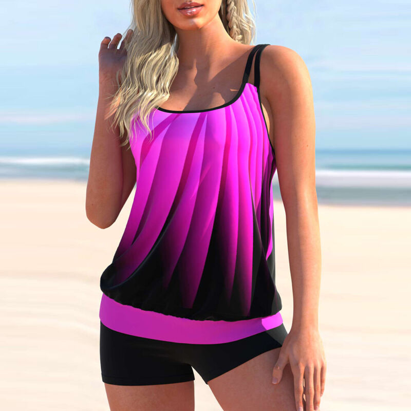 Plus Size Womens Ruffle Tankini Shorts Set Swimming Costume Swimsuit Swim Dress