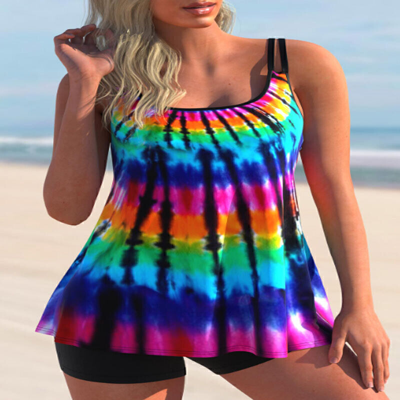 Plus Size Womens Ruffle Tankini Shorts Set Swimming Costume Swimsuit Swim Dress