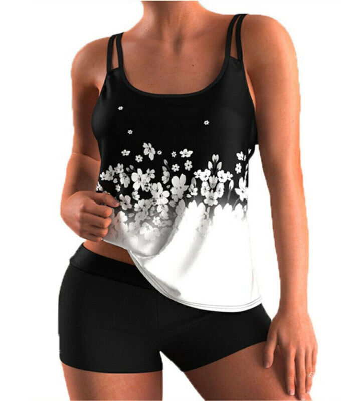 Plus Size Womens Ruffle Tankini Shorts Set Swimming Costume Swimsuit Swim Dress