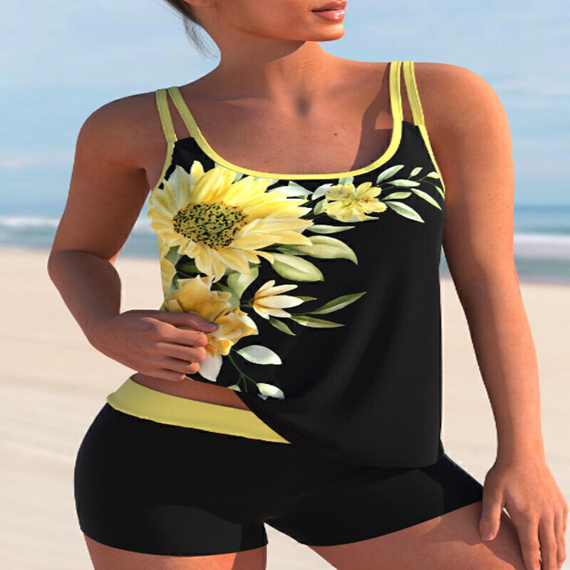 Plus Size Womens Ruffle Tankini Shorts Set Swimming Costume Swimsuit Swim Dress