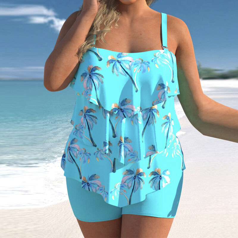 Plus Size Womens Ruffle Tankini Shorts Set Swimming Costume Swimsuit Swim Dress