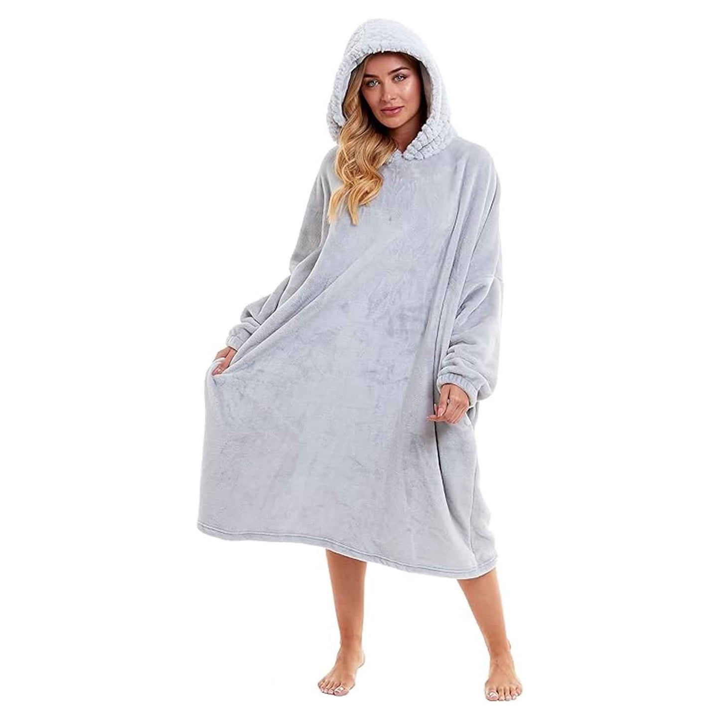Women's Oversized Plush Hooded Poncho Blanket Cozy Fleece Hoodie with Fur Hood Ideal for Lounging Camping Outdoor Warmth by Daisy Dreamer