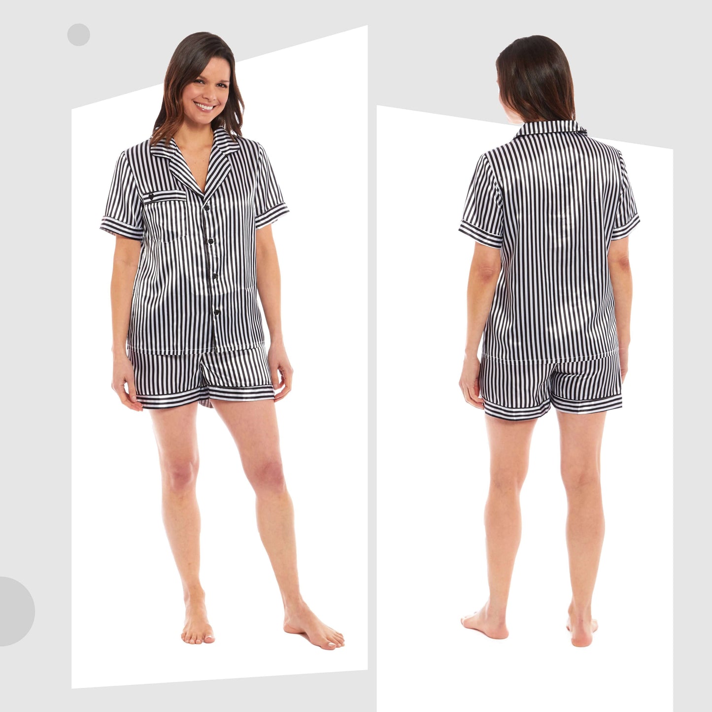 Women's Satin Silk Short Pyjama Set Soft Breathable Nightwear Loungewear PJs Black Pink Grey UK Sizes 8-22 by Daisy Dreamer