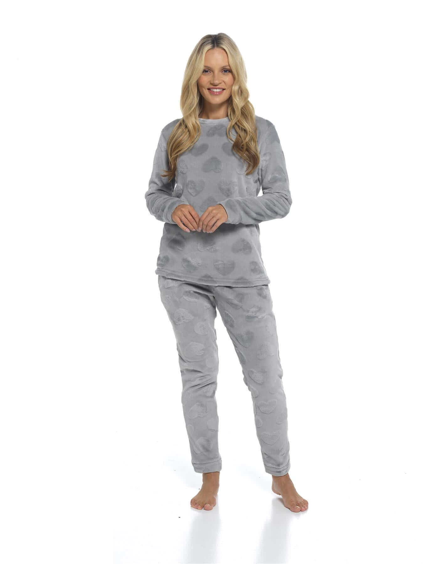 Women's Super Soft Heart Fleece Pyjamas Set Cozy Plush Loungewear Top and Pants Warm Teddy Fleece PJs for Lounging and Sleeping by Daisy Dreamer