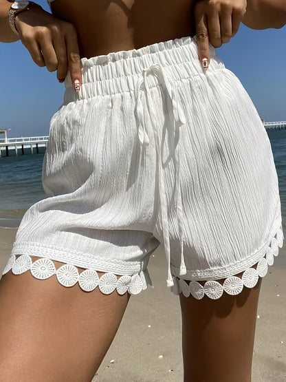 New Summer Women's Shorts, Fashionable Elastic Waist Comfortable Wide Leg Pants in Bohemian Style for Beach Vacation