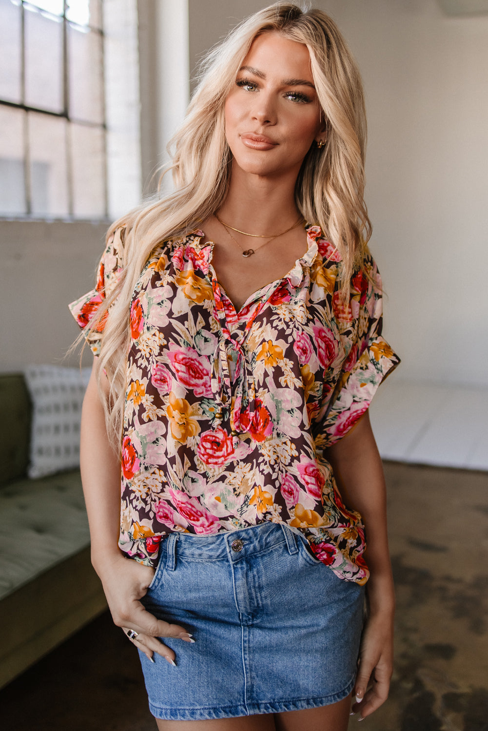 Rhea Floral  Crew Neck Blouse-0