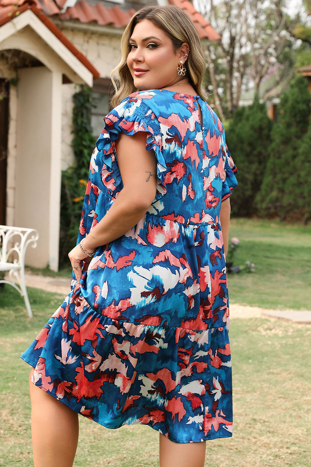 Palmer Plus Size Ruffled Short Sleeve Dress-1