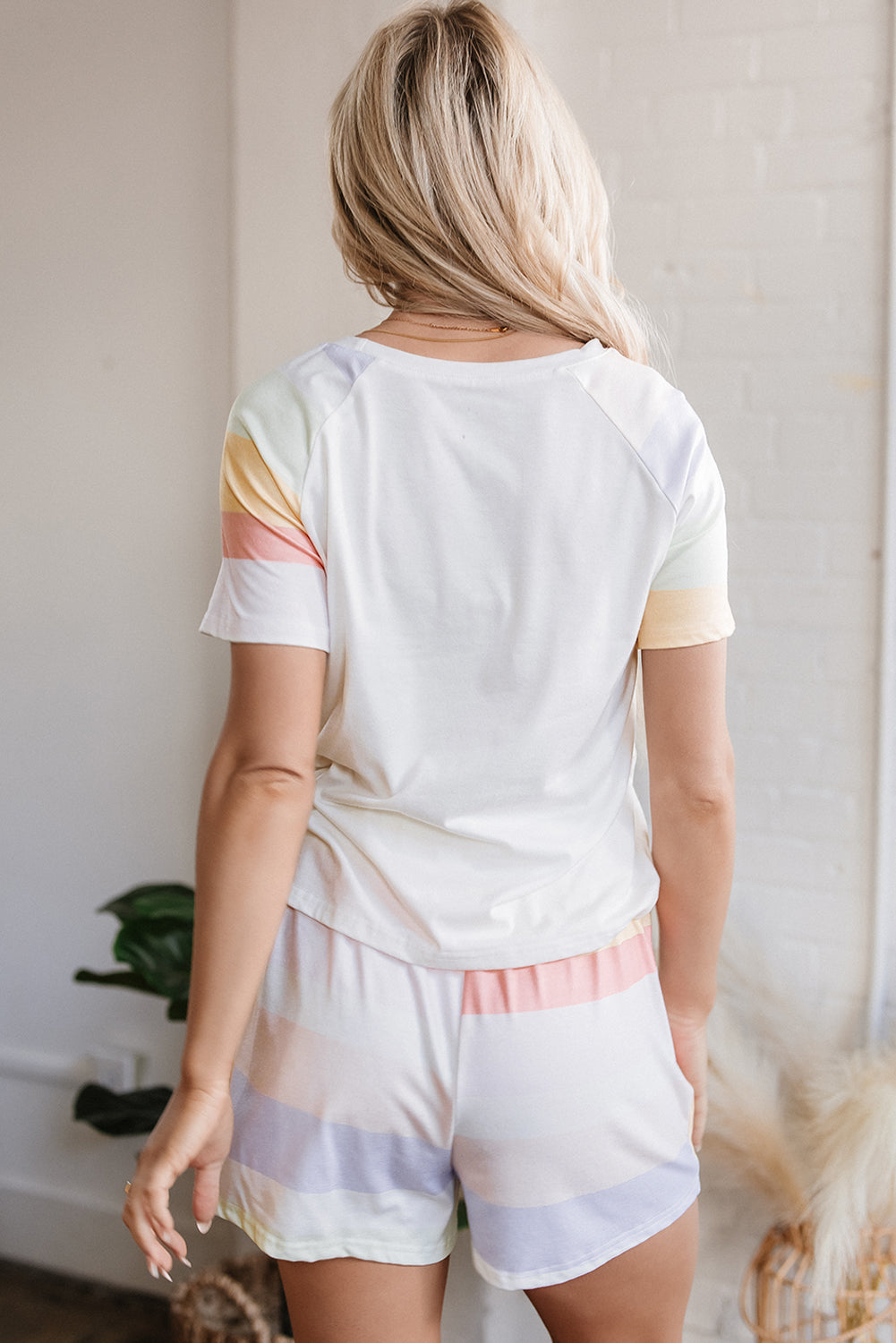 Paislee Rainbow Striped T Shirt and Shorts Set-1