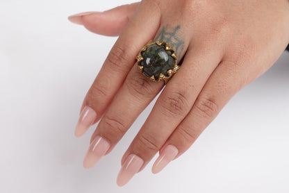 Turquoise Stone Statement Ring – Antique Silver Boho Ring | Vintage Western Style