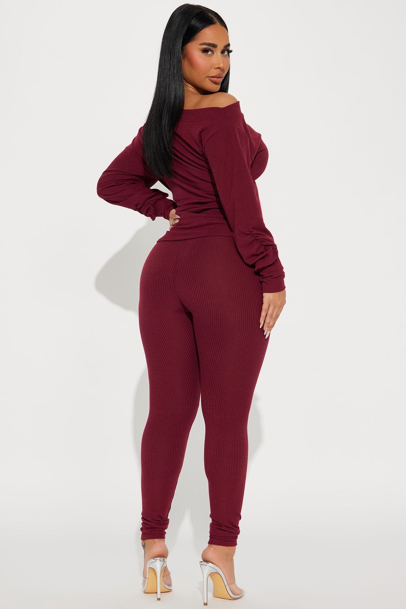 Taylor Off Shoulder Pant Set - Burgundy