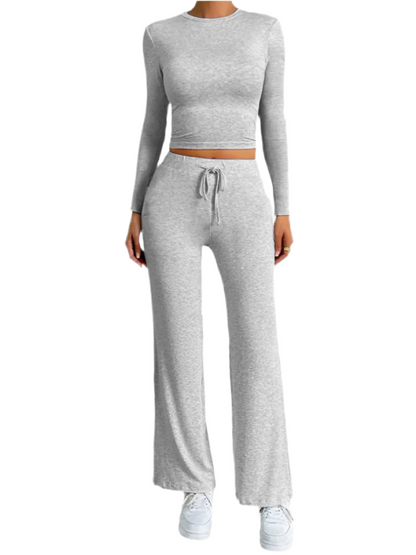 Round Neck Long Sleeve Top and Drawstring Pants Set