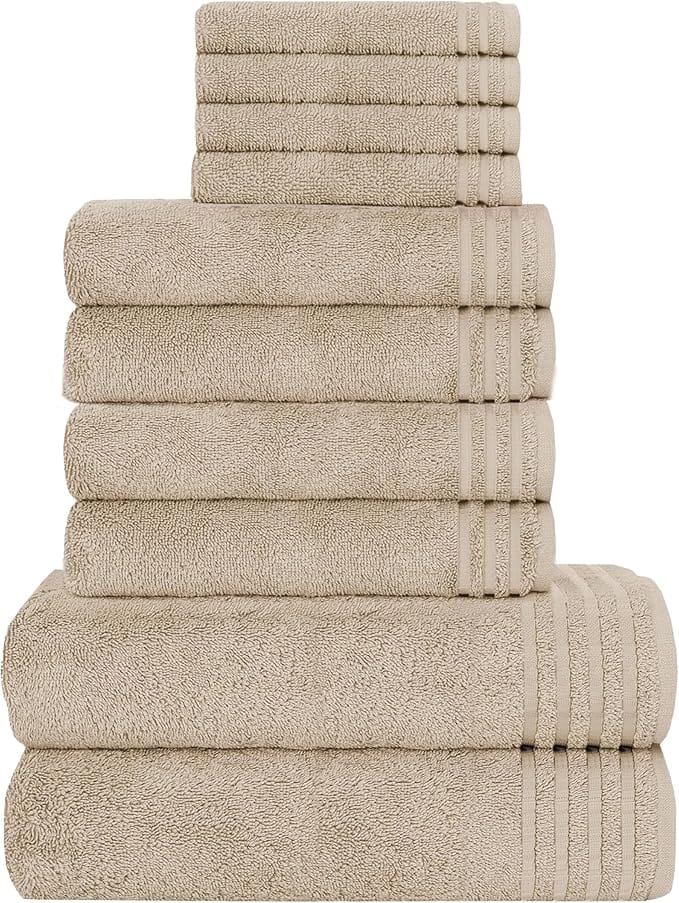 10 Piece Monaco Luxury Egyptian Cotton Towel Set 500 GSM with 4 Face Towels 4 Hand Towels 2 Bath Towels for Bathroom by OLIVIA ROCCO
