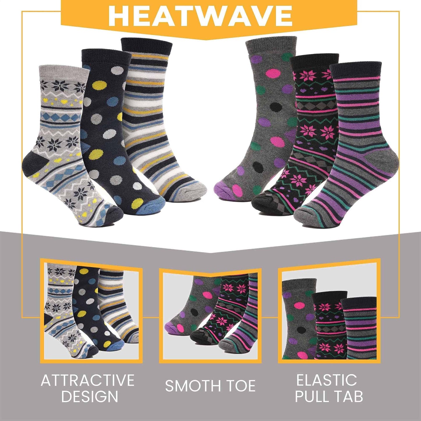 12 Pack Womens Thermal Winter Socks Extra Warm for Cold Weather High Insulation with 2.3 Tog Rating Perfect for Work Boots and Outdoor Activities by Heatwave Thermalwear