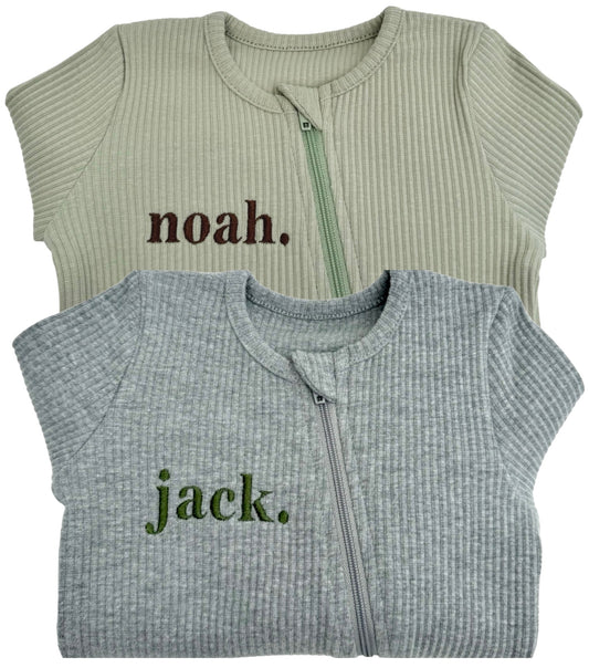 Personalized Ribbed Baby Sleepsuit – Custom Name Zip Romper