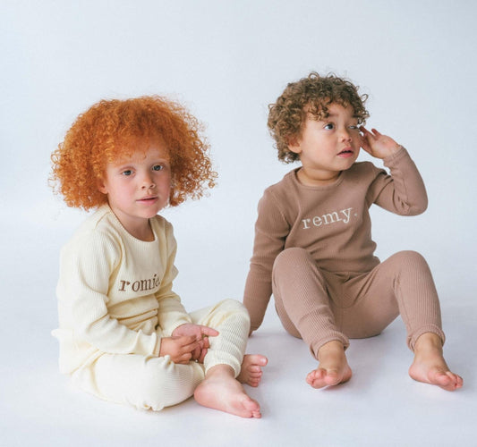Personalized Ribbed Kids Loungewear Set – Custom Name Pajamas