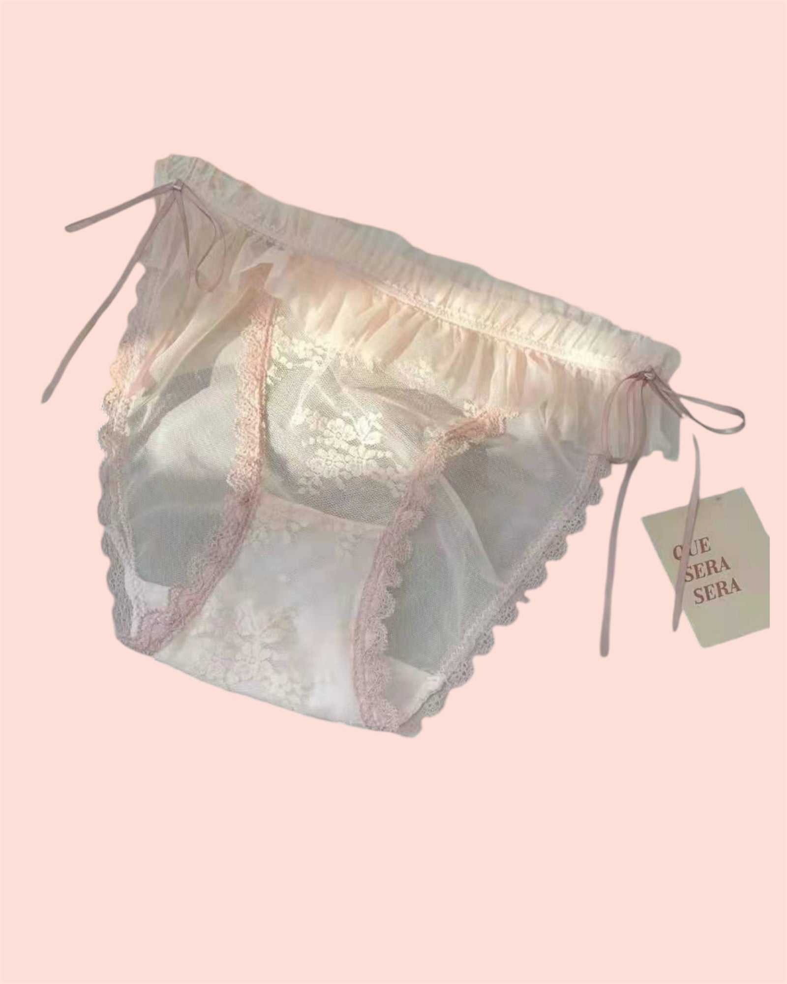 Pink Coquette Ruffled Lace Panties with Bow Ties-0