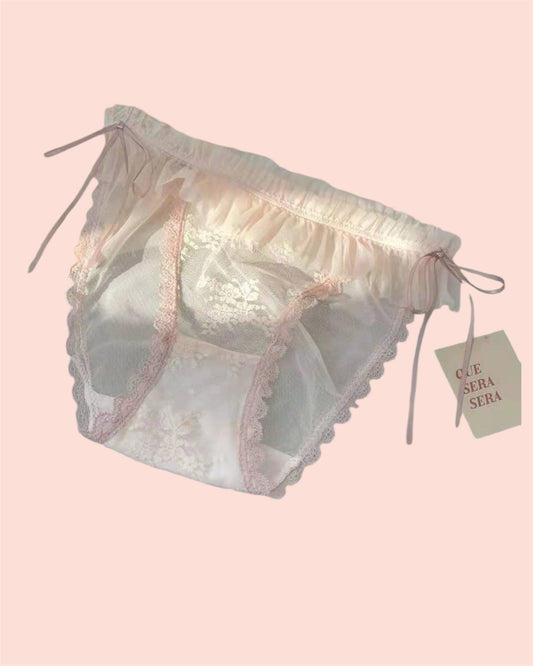 Pink Coquette Ruffled Lace Panties with Bow Ties-0