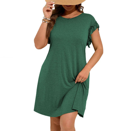 Women’s Casual Ruffle Dress with Cross Back – Loose Fit Summer Style