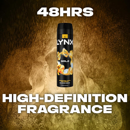 Men Gold Deodorant Body Spray with an Oud Wood & Fresh Vanilla Scent with 48 Hours of Odour Busting, High Defnition Fragrance 200 Ml, Pack of 6