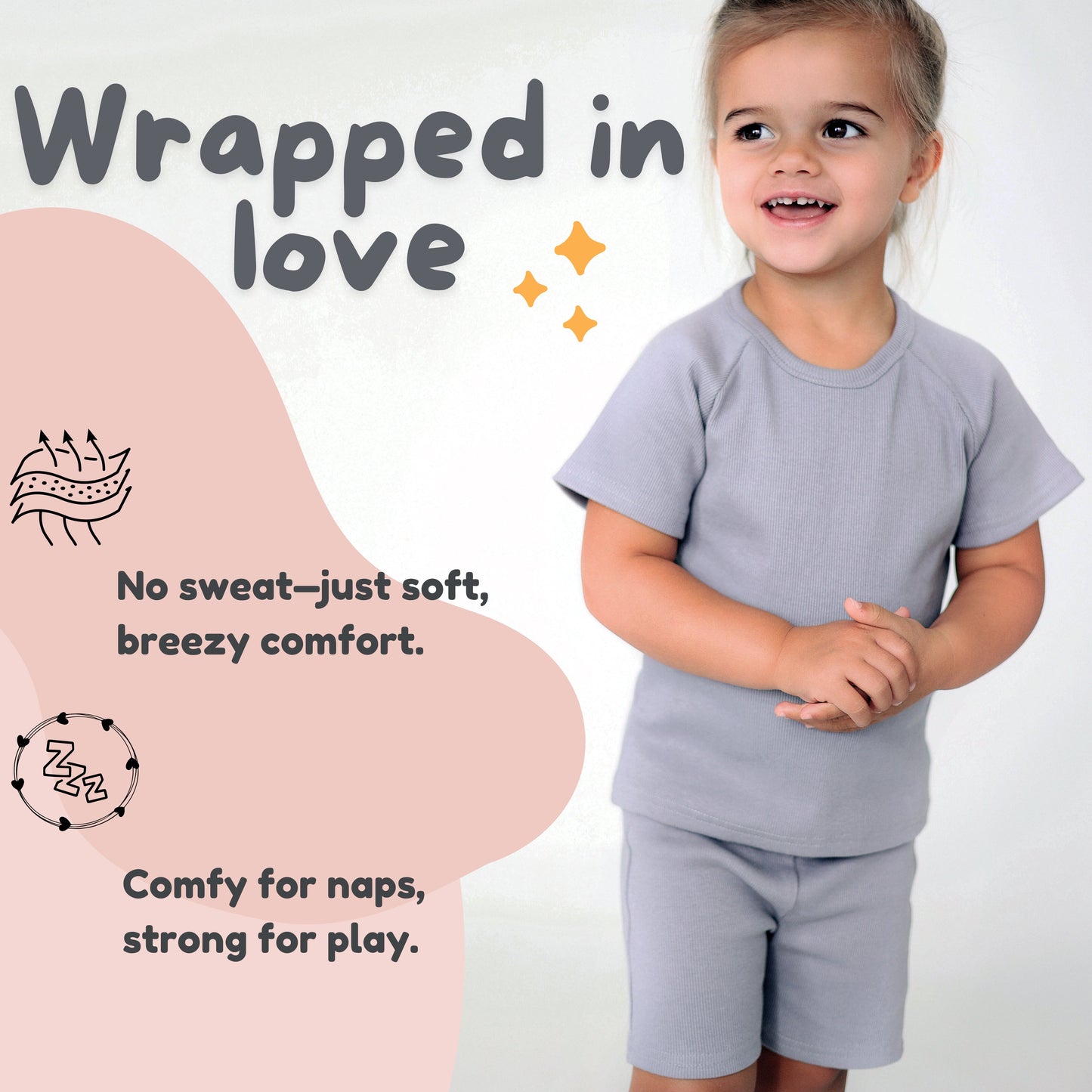 Soft Grey Ribbed Toddler Short Set – Comfortable Summer Outfit for Kids