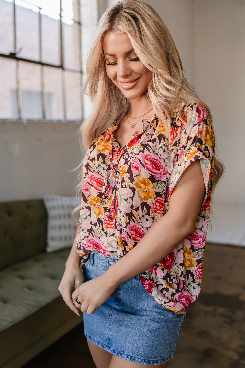 Rhea Floral  Crew Neck Blouse-2