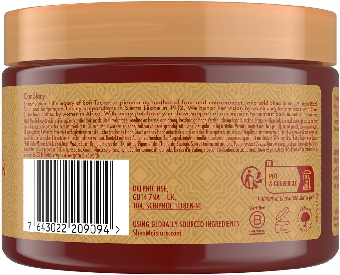 Sheamoisture Manuka Honey & Mafura Oil Hair Mask – Sulfate-Free Deep Conditioner with Shea Butter, Baobab Oil & Fig Extract, for Dry, Damaged, Coily Hair, Repairs & Tames Frizz 335 Ml