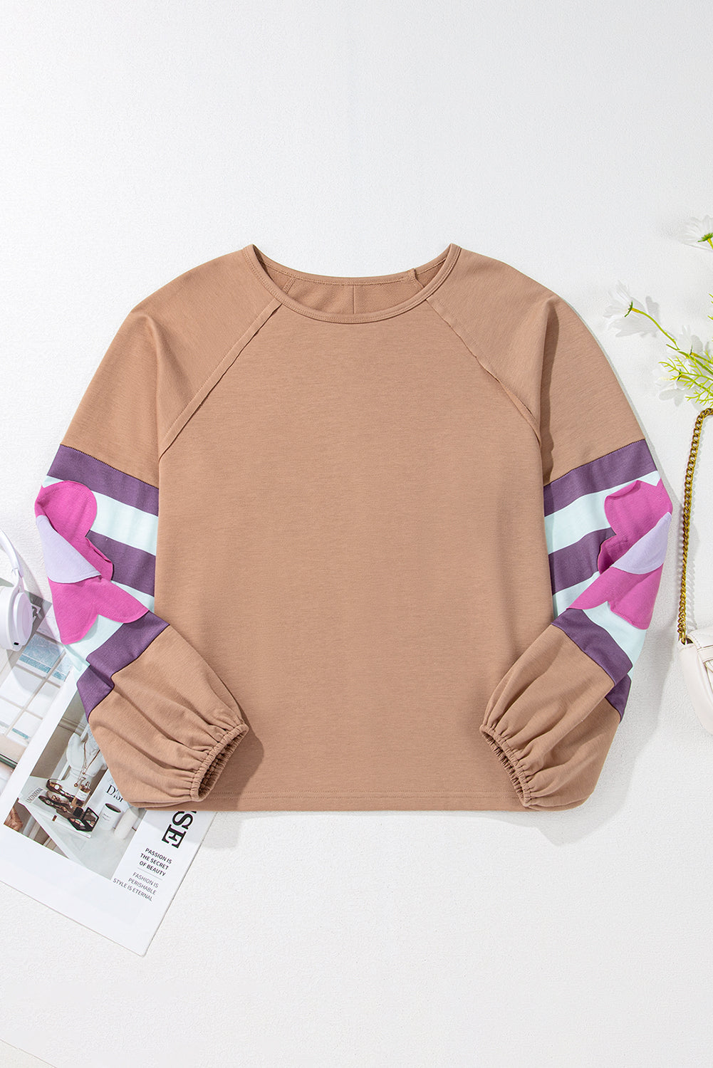 Sara Flower Raglan Sleeve Top-5