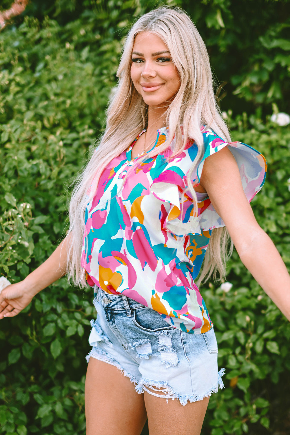 Noemi Notched Neck Flutter Sleeve Blouse-3