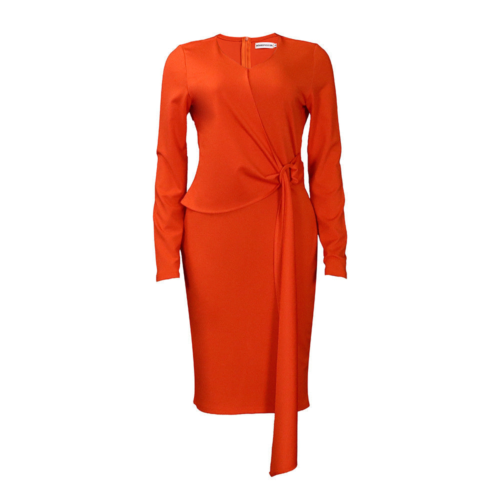 Women's Fashion Plus Size V-neck Long-sleeve Dress