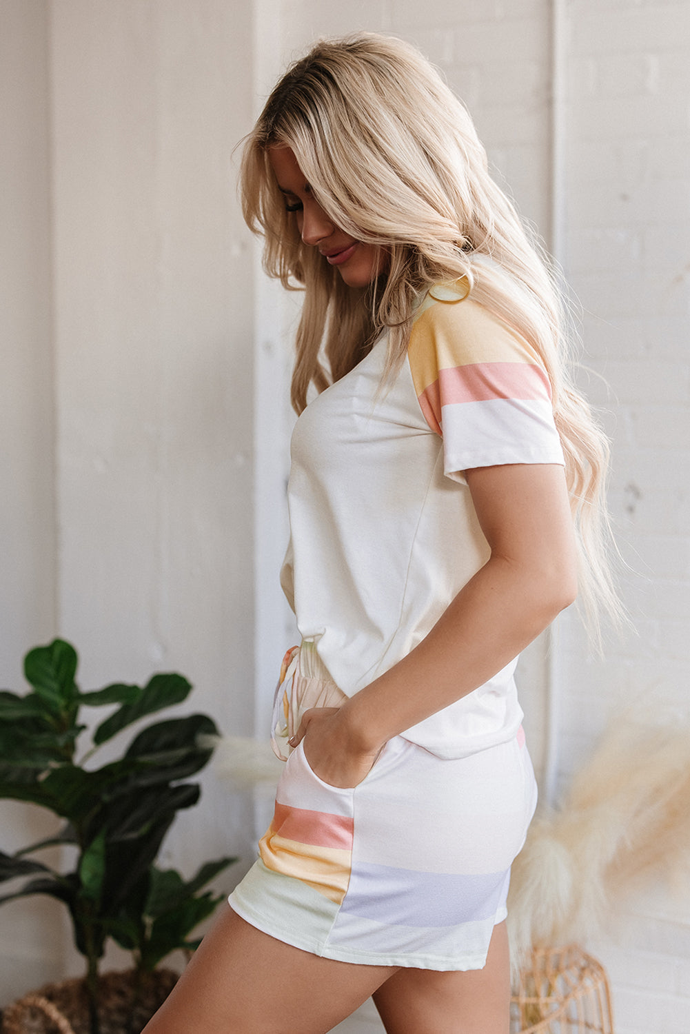 Paislee Rainbow Striped T Shirt and Shorts Set-3