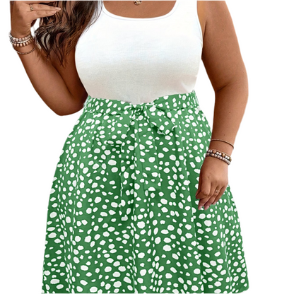 Plus Size Two-Tone Polka Dot Sleeveless Summer Dress with Ruched Detail and Belted Waist Dress