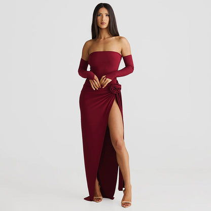 Personalized Solid Color Oversleeve Tube Top Split Skirt Suit