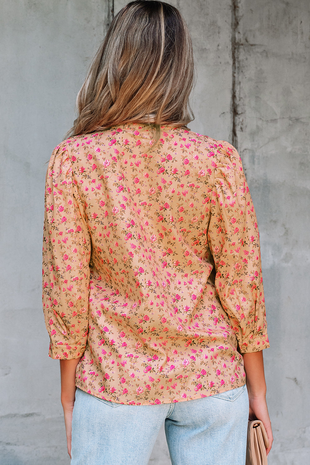 Sadie Floral Bow Pin-tuck Bust Half Puff Sleeve Blouse-1