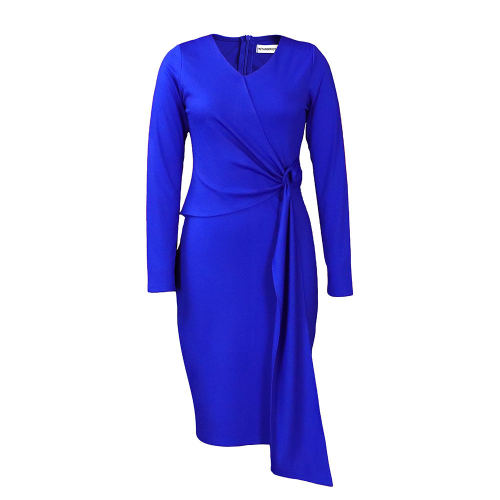 Women's Fashion Plus Size V-neck Long-sleeve Dress