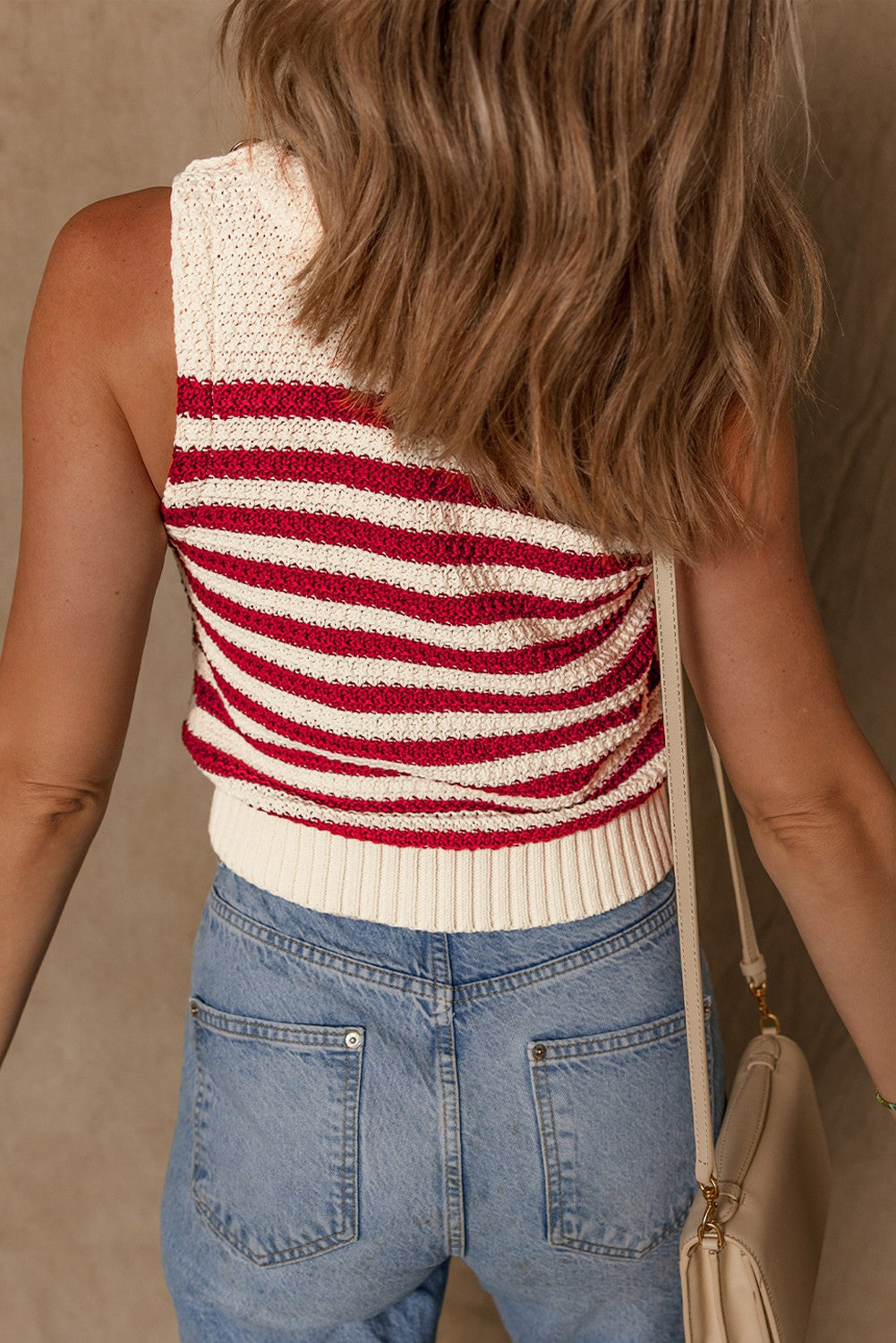 Robin Textured Knit Ribbed Hem Sweater Tank Top-1