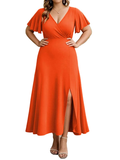 Plus Size Surplice Flutter Sleeve Dress