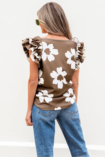 Vada Floral Textured Ruffled Sleeve Blouse-1