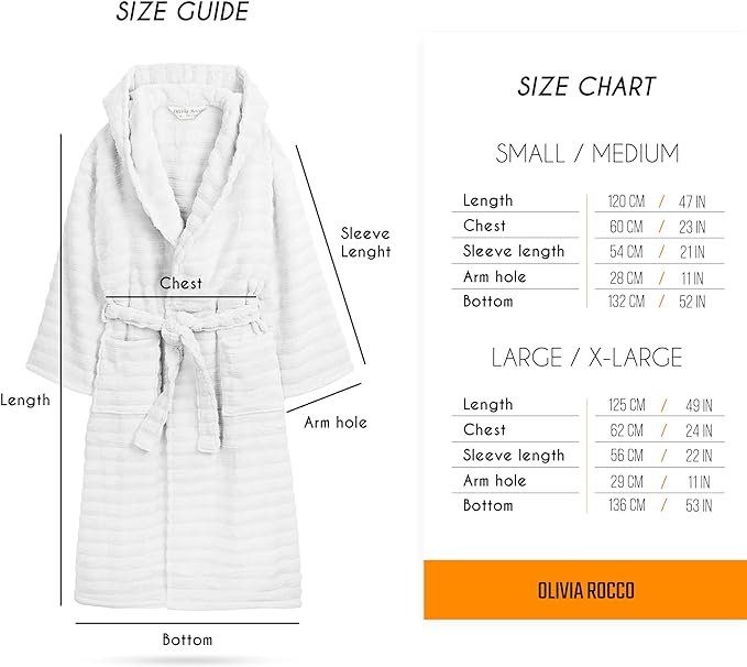 Women's Hydro Ribbed Ultra Soft 100% Cotton Hooded Bath Robes with Pockets and Belt Luxury Terry Towelling Loungewear Sleepwear in White and Grey by OLIVIA ROCCO