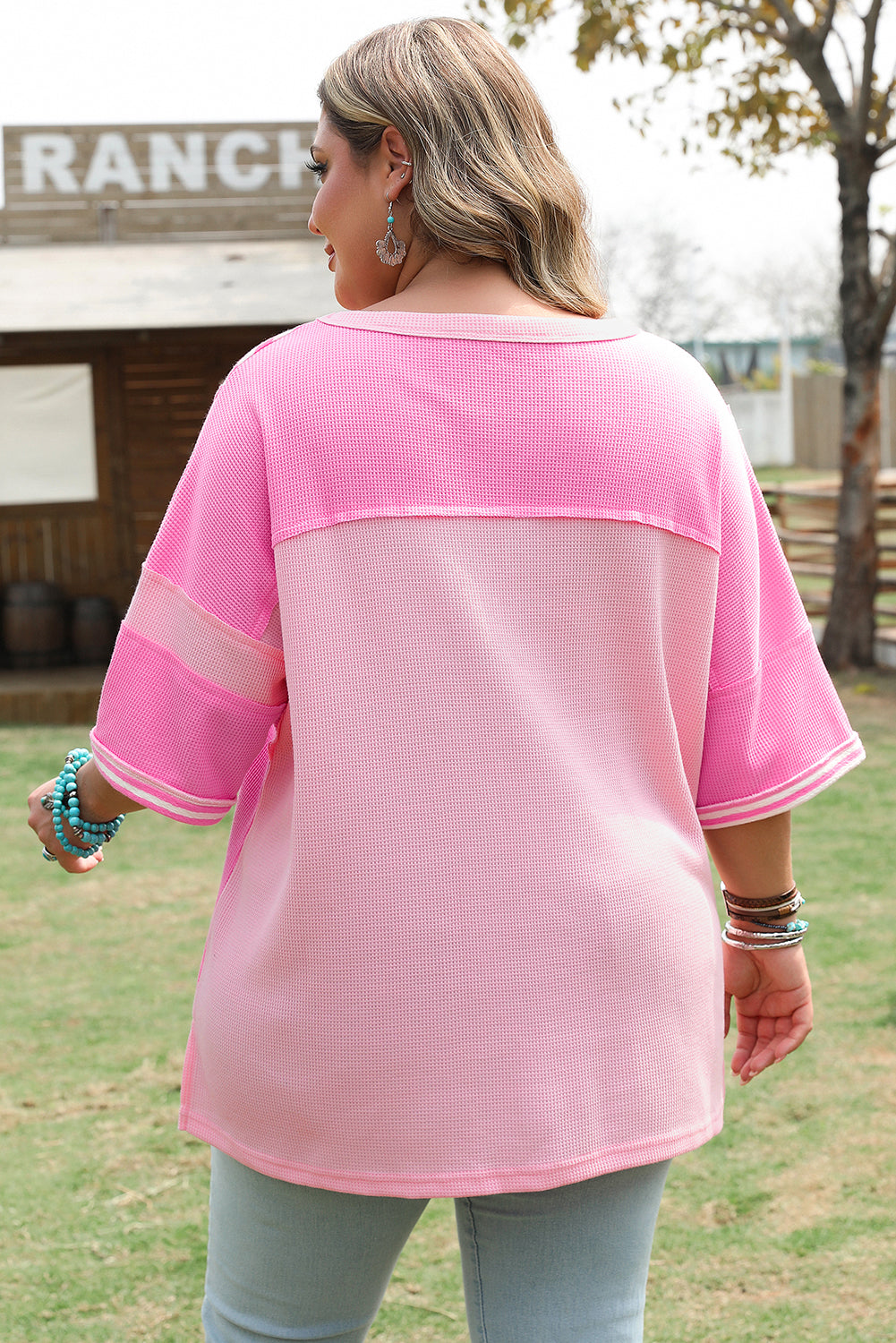 Reagan Plus Size Stripe Patchwork Top-1