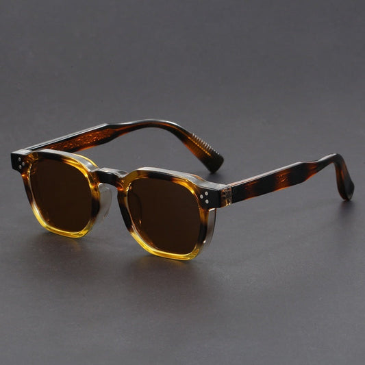 Vintage Tortoise Amber Square Sunglasses with Brown Lenses