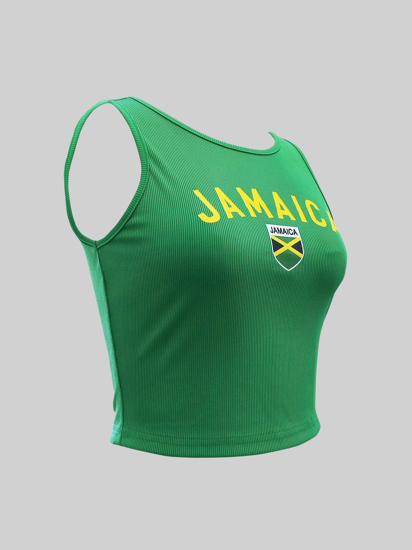 YWomen's Y2K Jamaica Graphic Print Crop Tank Top Black Sleeveless Stretchy Polyester Blend Casual Top
